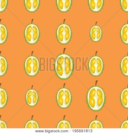 Durian vector seamless pattern. Cartoon fruit stylish texture. Repeating durian fruit seamless pattern background for friut design and web