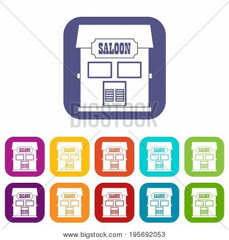 Western saloon icons set vector illustration in flat style In colors red, blue, green and other