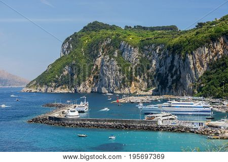 AMALFI, ITALY - MAY 23, 2017: picturesque landscape with sea in the  Amalfi, Gulf of Salerno, Italy