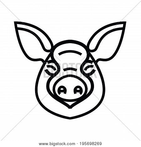 Linear stylized drawing of pig swine - for icon or sign template