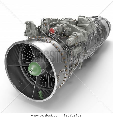 turbofan aircraft engine on white background. 3D illustration, clipping path