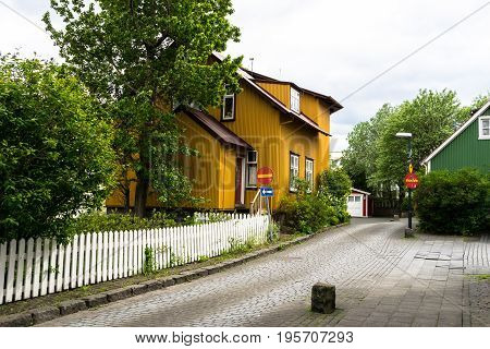 Colorful streets and houses in area 101 Reykjavik Iceland