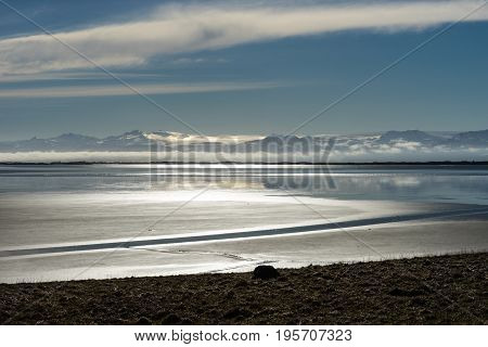 View towards the Vatnajokull glacier from Vestrahorn