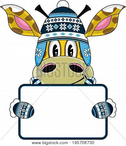 Adorably Cute Cartoon Giraffe in Hat holding a Sign