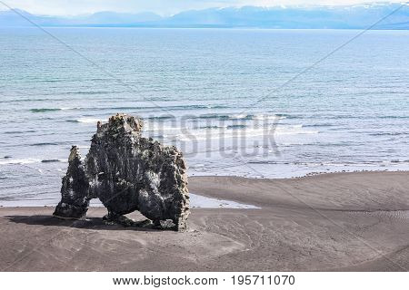 Hv tserkur, high basalt stack along the eastern shore of the Vatnsnes peninsula, in northwest Iceland