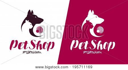 Pet shop or veterinary clinic logo. Animals, dog, cat icon. Vector