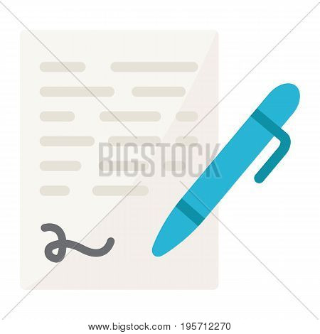 Pen signing flat icon, business contract and signature, vector graphics, a colorful solid pattern on a white background, eps 10.