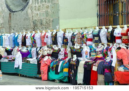 OAXACA MEXICO - MARCH 4: Traditional clothes for sale on the street in Oaxaca Mexico on March 4 2017