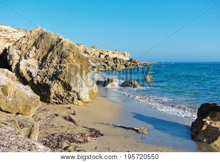 Vrysoudia sandy beach in Kato Paphos, Cyprus.
