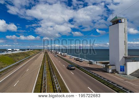Road on Afsluitdijk dam in Netherlands - architecture background