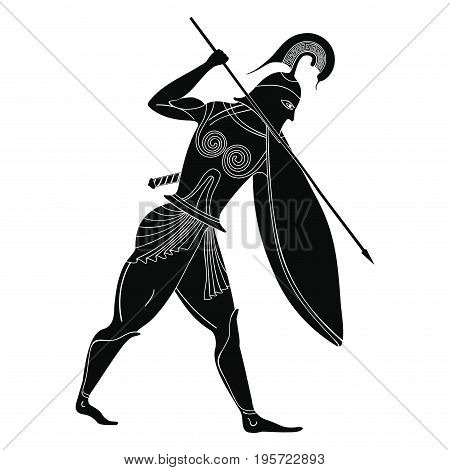Vector illustration in ancient Greek style. Mythical plot is King Oedipus and Sphinx.