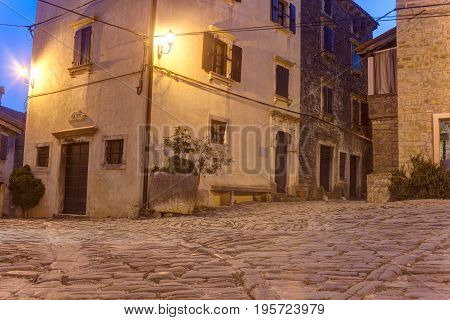 View of typical Groznjan alley Istria. Croatia