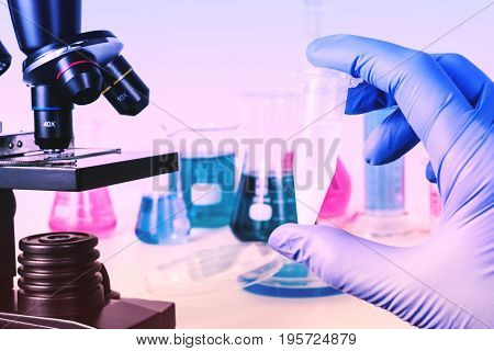 Analysis of samples in medical laboratory. Medical Research and science