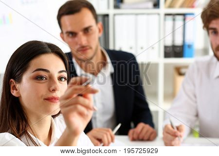 Beautiful Blonde Woman Make Some Marks On Screen