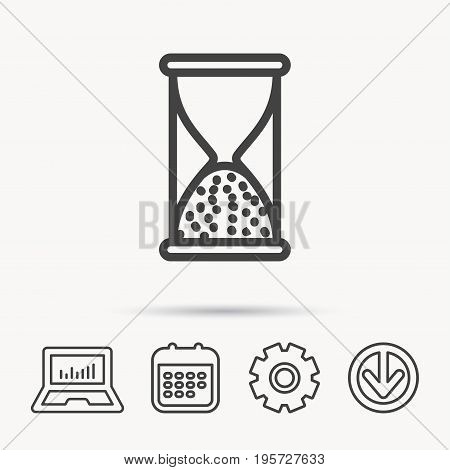 Hourglass icon. Sand end time sign. Hour ends symbol. Notebook, Calendar and Cogwheel signs. Download arrow web icon. Vector