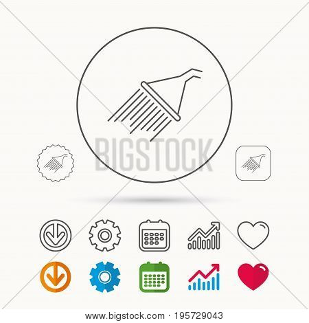 Shower icon. Washing equipment sign. Calendar, Graph chart and Cogwheel signs. Download and Heart love linear web icons. Vector