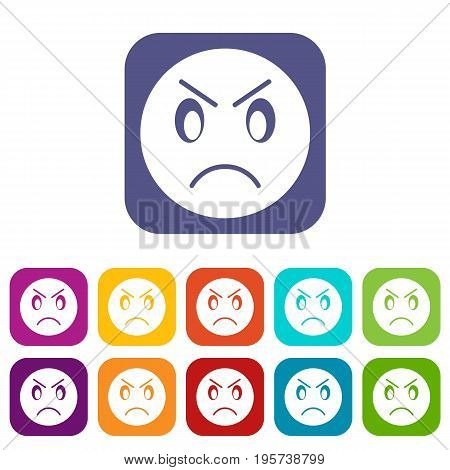 Annoyed emoticons set vector illustration in flat style In colors red, blue, green and other