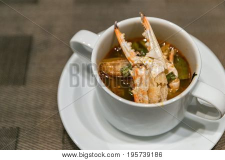 Thai Crab tom yum spicy chowder soup