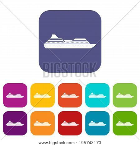 Cruise liner icons set vector illustration in flat style In colors red, blue, green and other