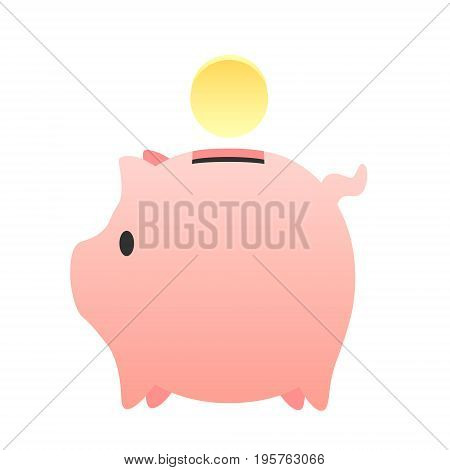 Piggy bank with gold coin vector illustration isolated on white background