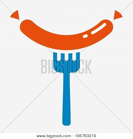 Sausage on the fork, food icon, vector illustration isolated on white background