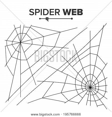Halloween Spider Web Vector. Black Spider Web Isolated On White. Monochrome Hector Venom Cobweb For Halloween Design