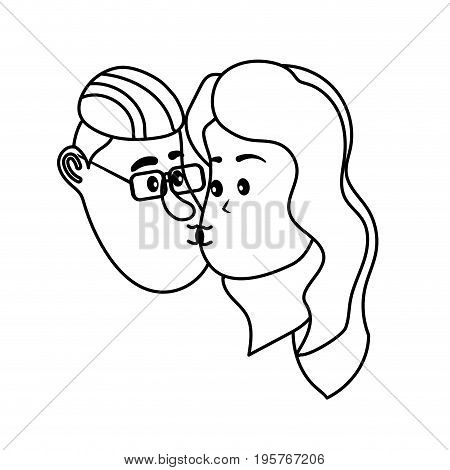 line avatar couple face kissing with hairstyle design vector illustration