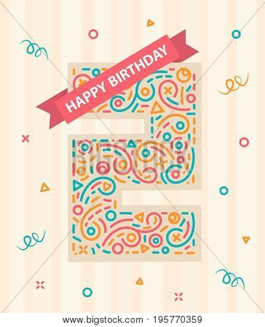 Happy birthday number 2 Colorful greeting card for two year