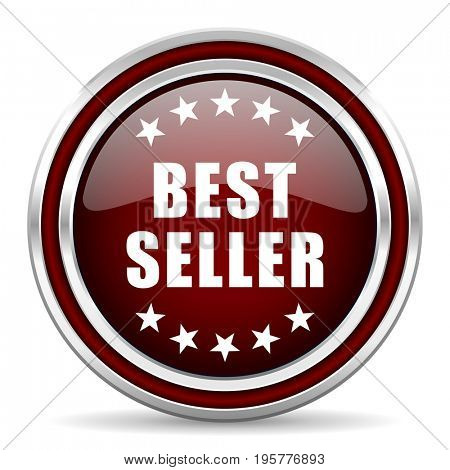 Best seller red glossy icon. Chrome border round web button. Silver metallic pushbutton.