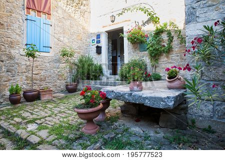 View of Typical courtyard in Groznjan Istria. Croatia