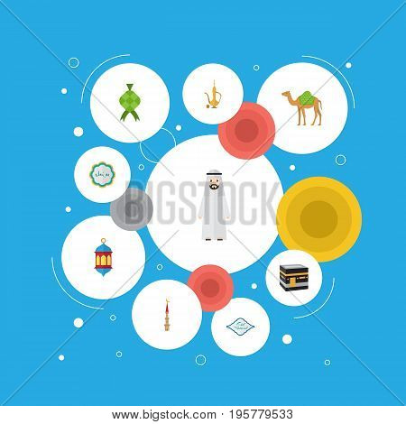 Flat Icons Dromedary, Islamic Lamp, Arabian And Other Vector Elements