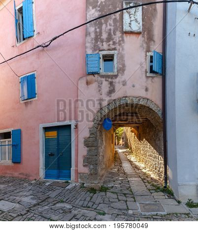 Arch in the typical alley of Groznjan Istria. Croatia