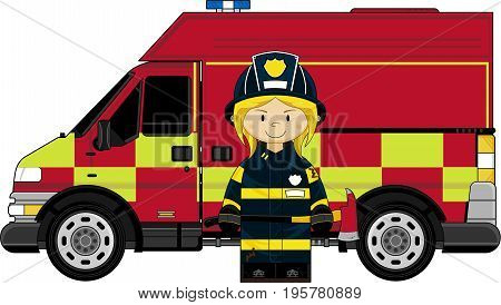 Female Firefighter & Truck