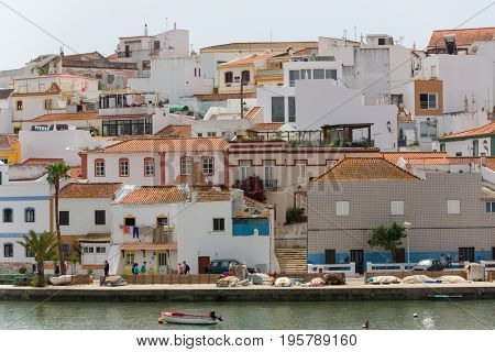 FERRAGUDO, PORTUGAL - APRIL 24, 2017: Picturesque view of Ferragudo fishing village in Algarve, Portugal
