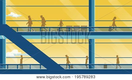 Airport with transparent background, people silhouette for banner advertise, template, project