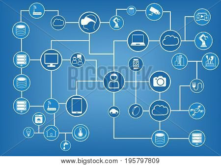 Computer network of connected devices vector background