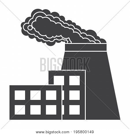 Industrial building factory, vector silhouette on white background