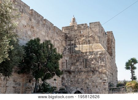 Fragment of the fortress walls of the old town near Jaffa Gate in Jerusalem
