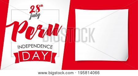 Peru Independence Day greeting banner. 28 July, Peru Independence Day lettering web banner background with flag colors
