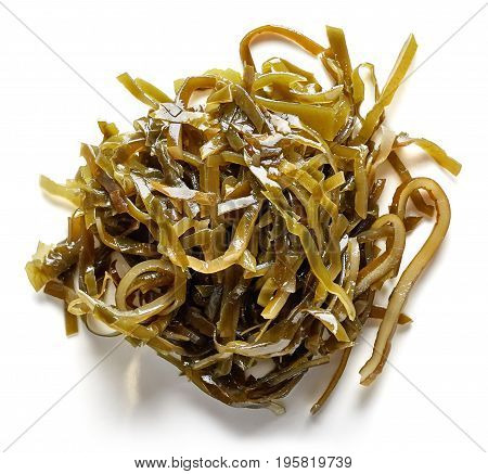 Heap Of Laminaria Seaweed Isolated On White, From Above