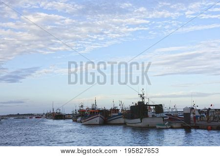 The traditional fishing fleet of Tavira in the Algarve southern of Portugal