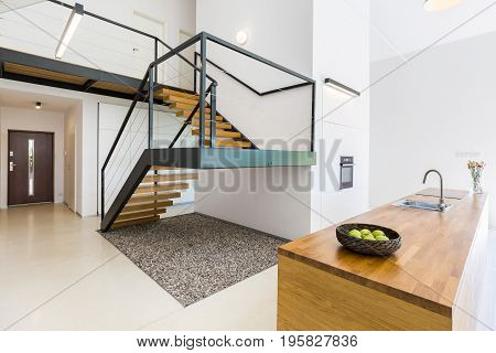 Modernistic Interior With Massive Staircase
