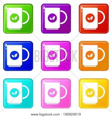 Cup of tea icons of 9 color set isolated vector illustration