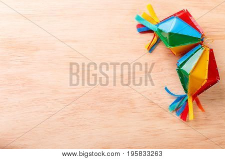 Wooden Background With Wicker Hat For Brazilian Festivel Festa Junina