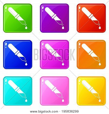Pipette icons of 9 color set isolated vector illustration
