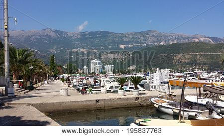Budva, Montenegro - June 27, 2017: Boats, yachts in the beautiful Dukley Marina Budva