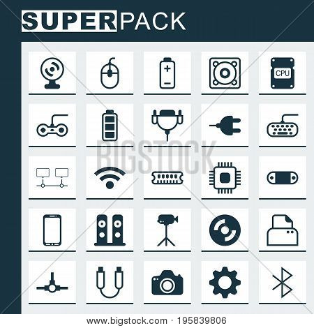 Computer Icons Set. Collection Of Radio Set, Portable Memory, Settings And Other Elements