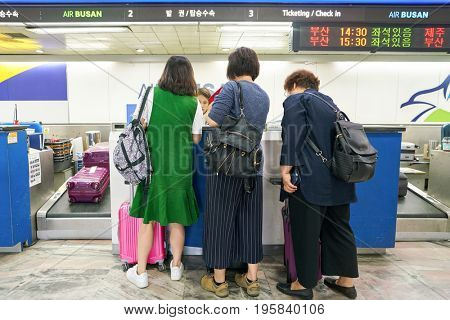 SEOUL, SOUTH KOREA - CIRCA MAY, 2017: check-in area at Gimpo Airport Domestic Terminal. Gimpo International Airport is located in the far western end of Seoul. 