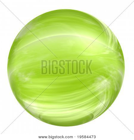 3D grüne Glaskugel isoliert auf weißem Hintergrund. Es ist eine Kugel, einen Himmel mit Wolken reflektieren