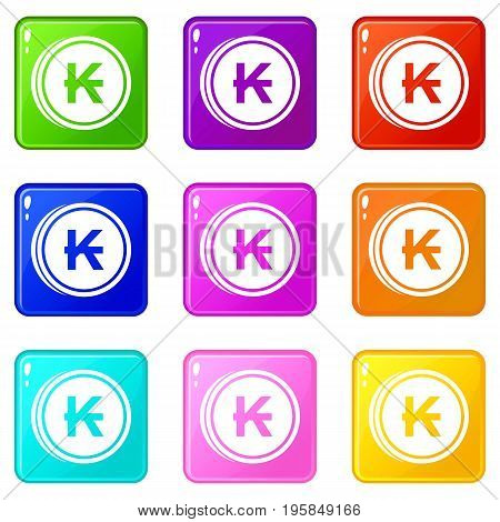 Coins lao kip icons of 9 color set isolated vector illustration